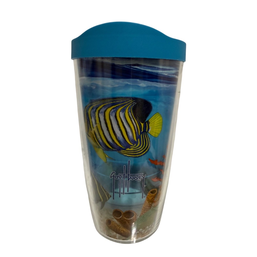Guy Harvey Tervis Tumbler 16oz Insulated Travel Cup Blue Lid Tropical Angelfish